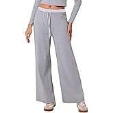 ABOCIW Women's Cotton Striped Wide Leg Pants Casual Drawstring Elastic Low Rise Loung Pants Pajama Trousers