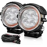 BEAMTECH 3" LED Pods, White Flood Beam Off Road Ditch Lights with Amber DRL | 2PCS Round 60W 6000LM Pod Light for Truck UTV ATV Motorcycle &ndash; Fog/Reverse/Backup Lights
