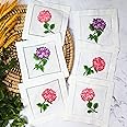 HCRAFT Embroidered White Cocktail Napkins 6"x6" Set of 6 Cloth Napkin Coasters, Mix Hydrangea Embroidered Cocktail Napkins for Christmas Cocktail Napkins Parties, Ladder Hemstitch, Great Present Ideas