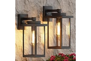 WIHTU Outdoor Sconce Lights, Porch Light Fixtures Wall Mount, Waterproof Exterior Wall Lights for House, Wall Lamp, Black Wall Lantern with Clear Glass, Outside Lights for Garage, Doorway, 2 Pack