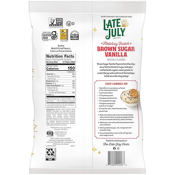 LATE JULY SNACKS BROWN SUGAR VANILLA FLAVORED TORTILLA CHIPS, 7.5 OZ BAG