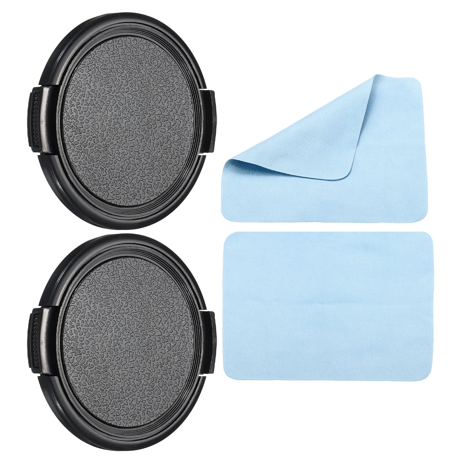 PATIKIL Camera Lens Cap, 2 Pack Sides Pinch Front Lens Cover with Microfiber Cleaning Cloth for 55mm Thread Universal DSLR Lenses for Nikon, for Fujifilm, for Pentax, for Leica