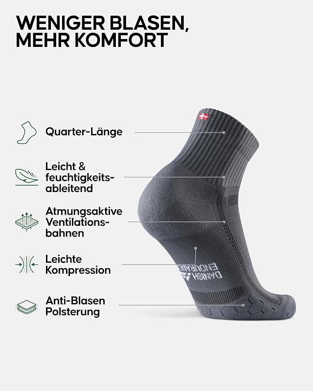 Quarter Laufsocken, 5er Pack, Mehrfarbig (2x Schwarz/Grau, 2x Grau/Schwarz, 1x Blau/Gelb), 39-42