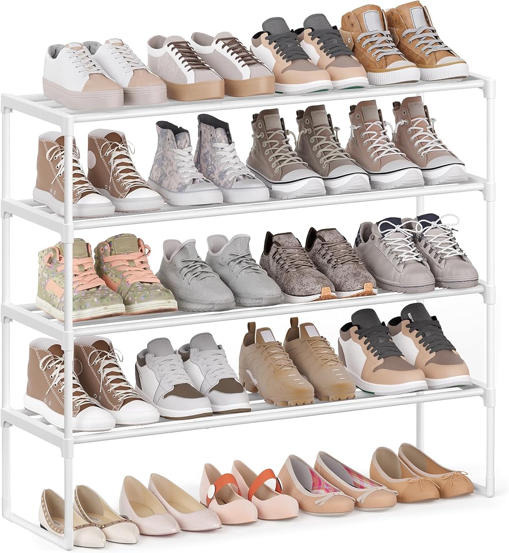 SONGMICS 4-Tier Shoe Rack Storage Organizer Metal Upright or Upside Down