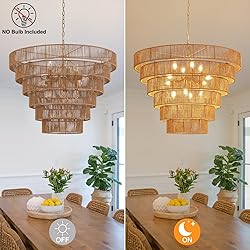 YOMECOO 31.49" Large Rattan Chandelier Vintage