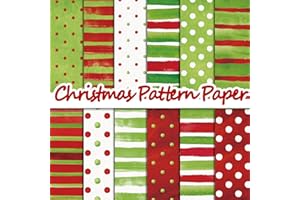 Whaline 24Pcs Christmas Watercolor Pattern Paper Red Green Scrapbook Specialty Paper Polka Dot Stripe Double Sided Craft Papers for DIY Card Making Photo Album Decor, 11.8 x 11.8 Inch