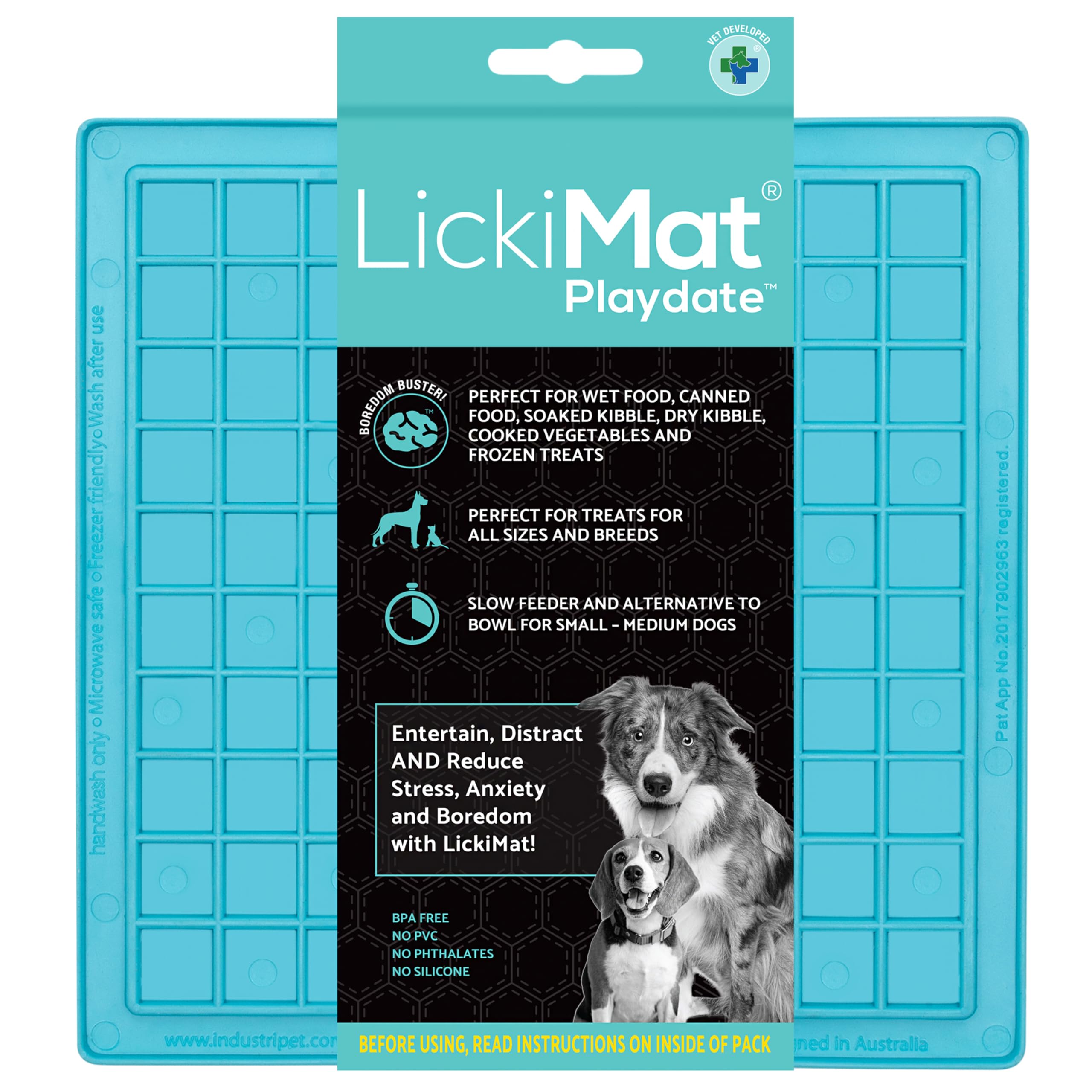LickiMat Classic Playdate, Dog Feeding Mat for Boredom and Anxiety Relief, Ideal for Food, Treats, Yoghurt or Peanut Butter, Lick Mats, Fun Alternative to a Slow Feeder Bowl, Turquoise