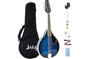 Mulucky A Style Mandolins Instrument, 8 String Acoustic Mandolin with Beginner Kit for Adults Kids, Case, Tuner, String, Picks - Blue