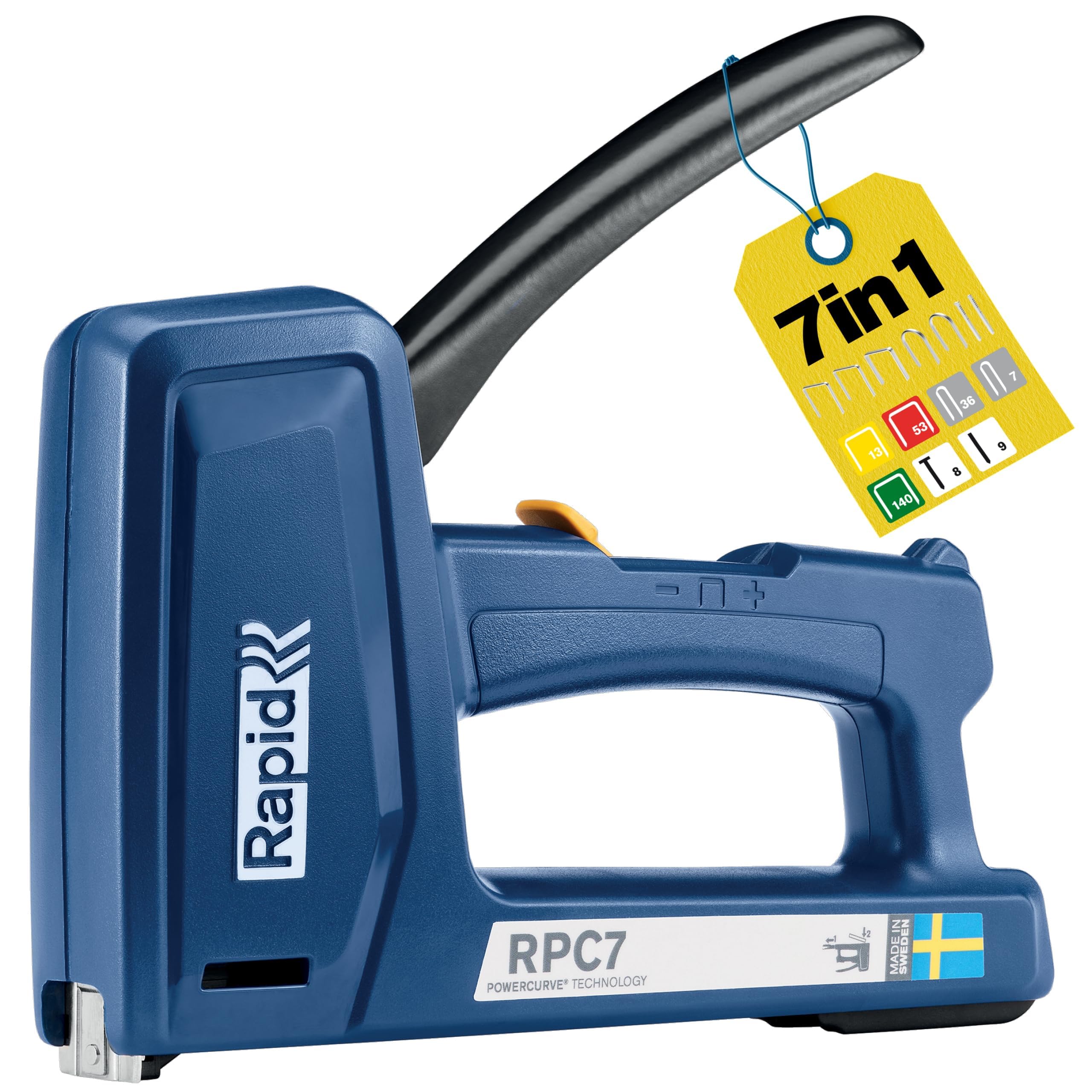 Heavy Duty Staple Gun for Wood - 7-in-1 Wall Stapler - Versatile for DIY, Upholstery, Cables and Carpet - Heavy and Light Duty - Up to 50% Easier to Squeeze - Made in Sweden - Rapid RPC7