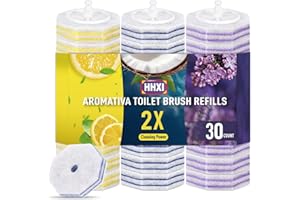 HHXI 30Ct Aromative Toilet Brush Refills, Double-Layer Cleaning Pads Added, Compatible with Most Toilet Brushes，Lemon, Blue Ocean, Lavender.(Patented)