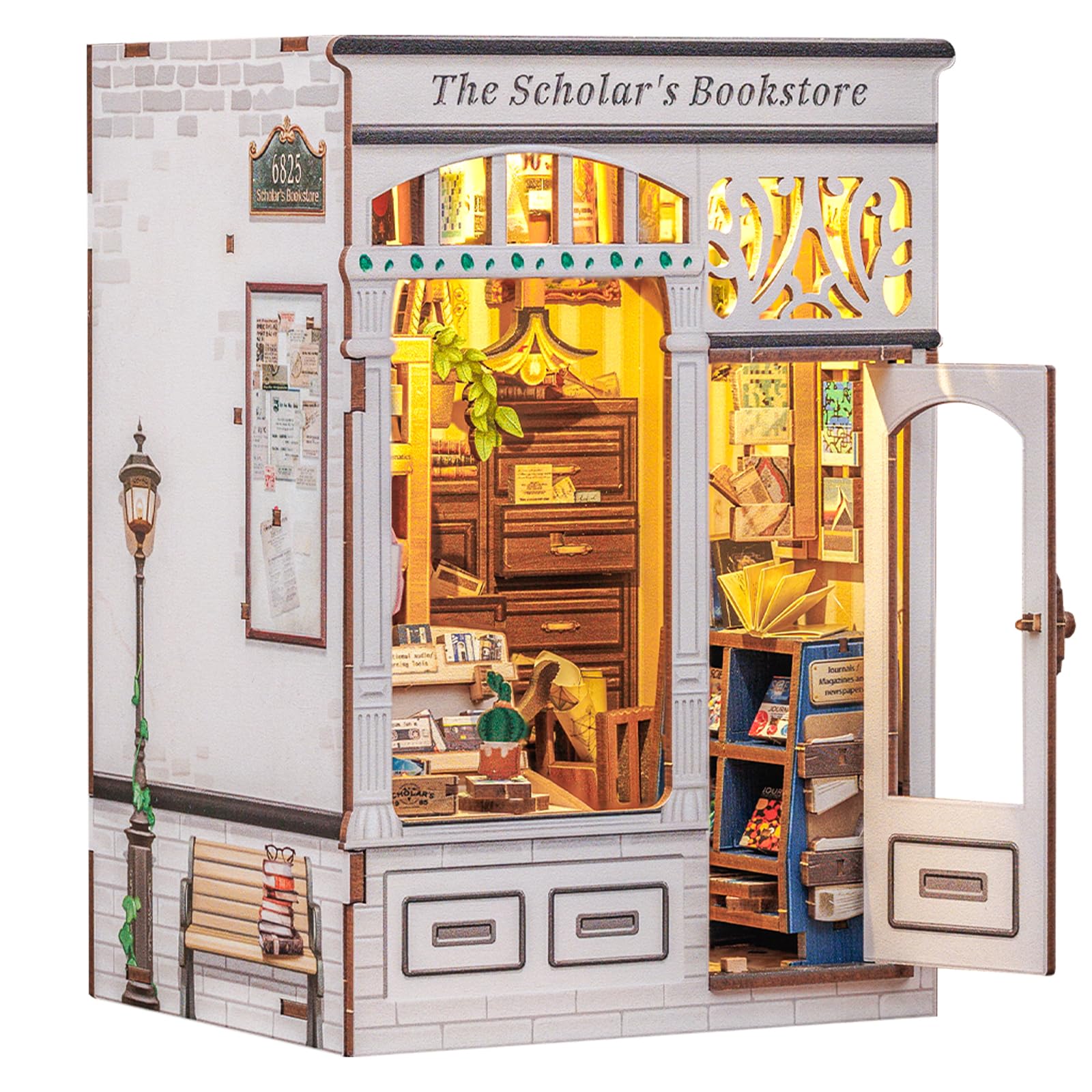 CUTEBEE DIY Book Nook Kit - Miniature House Kit for Adults & Teens with Sensor LED Light, 3D Wooden Puzzle Bookshelf Decor, Heartfelt Gifts for Lovers & Family (The Scholar's Bookstore)