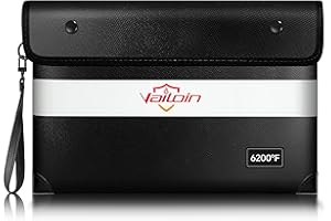 Vailoin 6200℉ Insulated Fire Proof Money Bag for Cash,Portable Waterproof Fireproof Document Bag with Reflective Strip,Fireproof Envelope for Cash,Important Documents,Valuables(11"x7.7", Black)