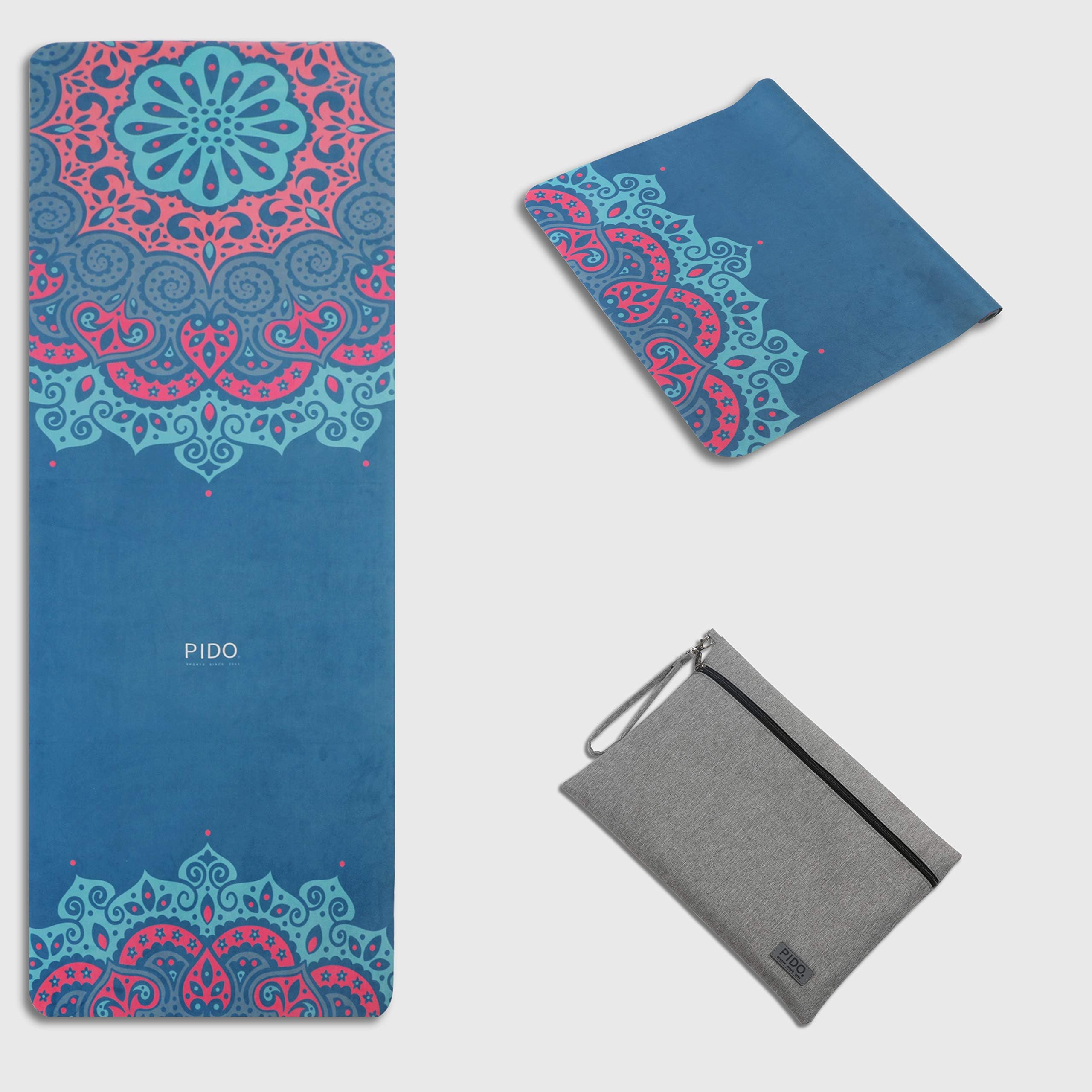 PIDO Printed Travel Yoga Mat Updated Version Eco Suede Rubber Light Weight Traveling Yoga Mat Non Slip For Yoga Studio Hot Yoga and Travel,Coming with Carrying Bag