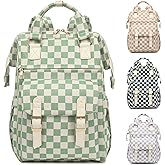 Lreneilu Corduroy Laptop Backpack for Women 15.6 Inch Stylish College School Bookbag, Business Work & Travel Computer Backpacks (Checkered Green)