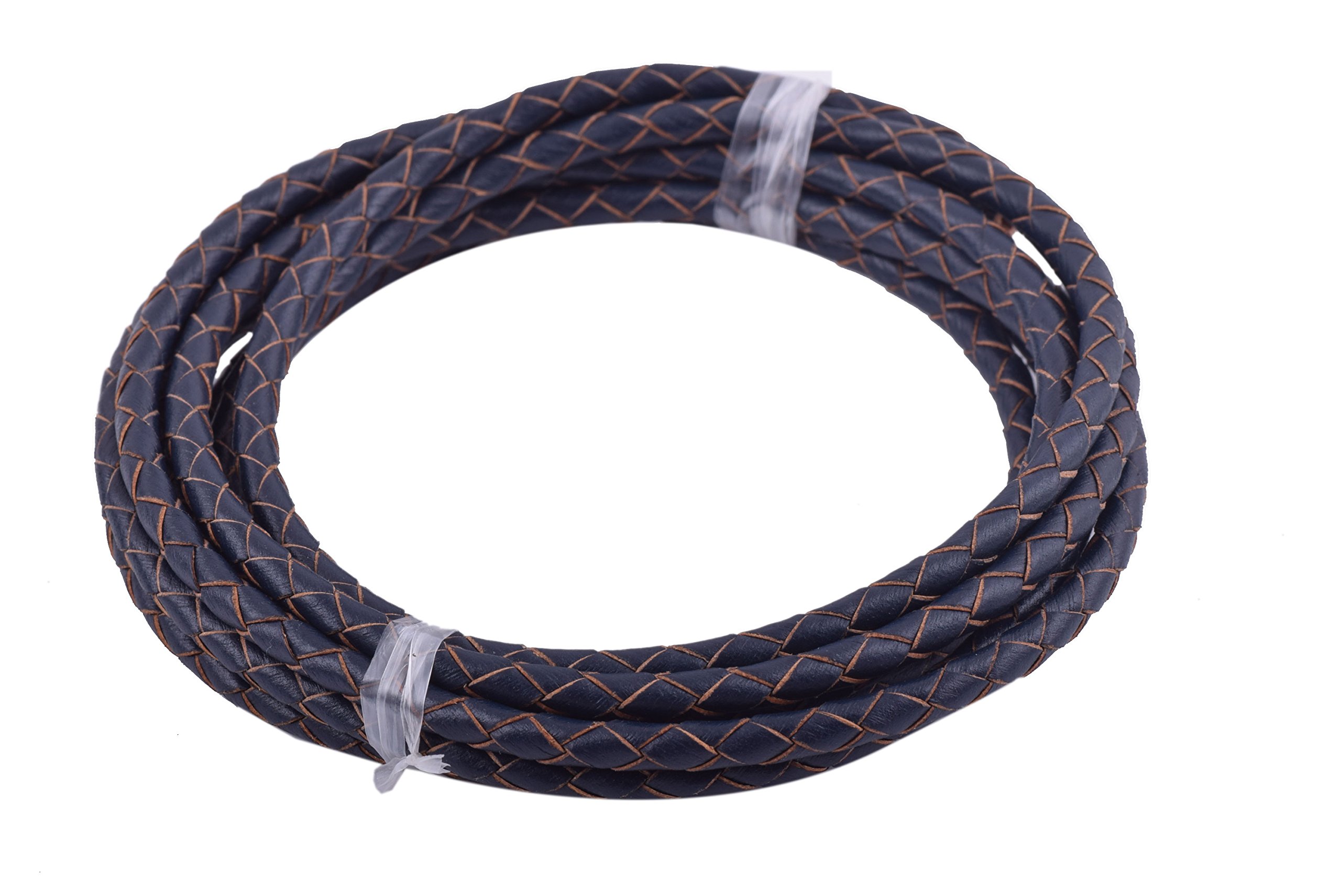 KONMAY 1.8Meters 4.0mm Navy Genuine Leather Braided Bolo Leather Cord…