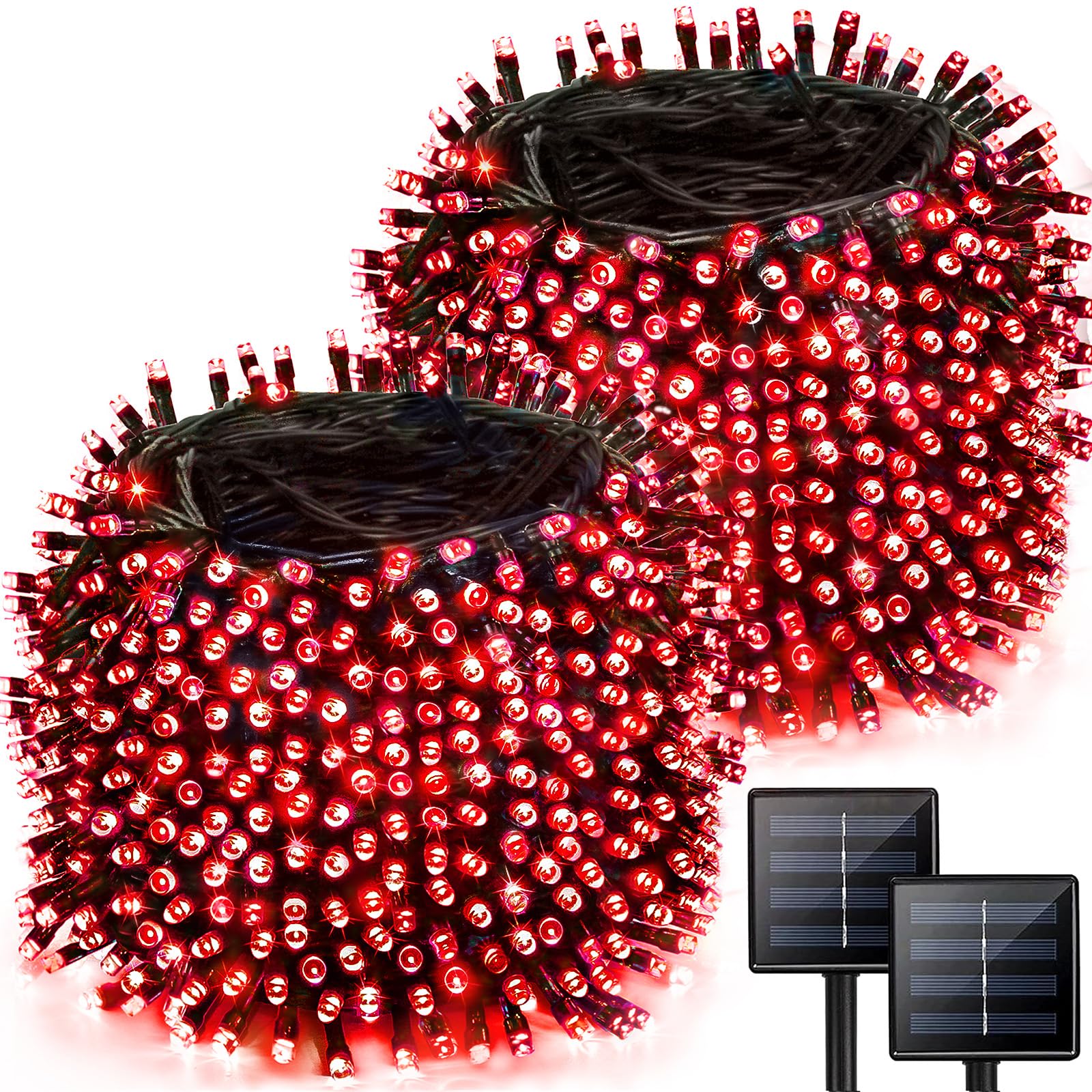 Photo 1 of 2 Pack 480 LED Solar Chrismas Lights Outdoor, 170 FT Super Long Solar String Lights for Outside with 8 Modes & Memory Function, Waterproof Twinkle Light for Xmas Tree Yard Party Decorations (Red)