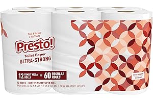 �鶹�� Brand - Presto! Ultra-Strong 2-Ply Toilet Paper, 12 Mega Rolls = 60 Regular Rolls, 308 Sheets Per Roll, Unscented