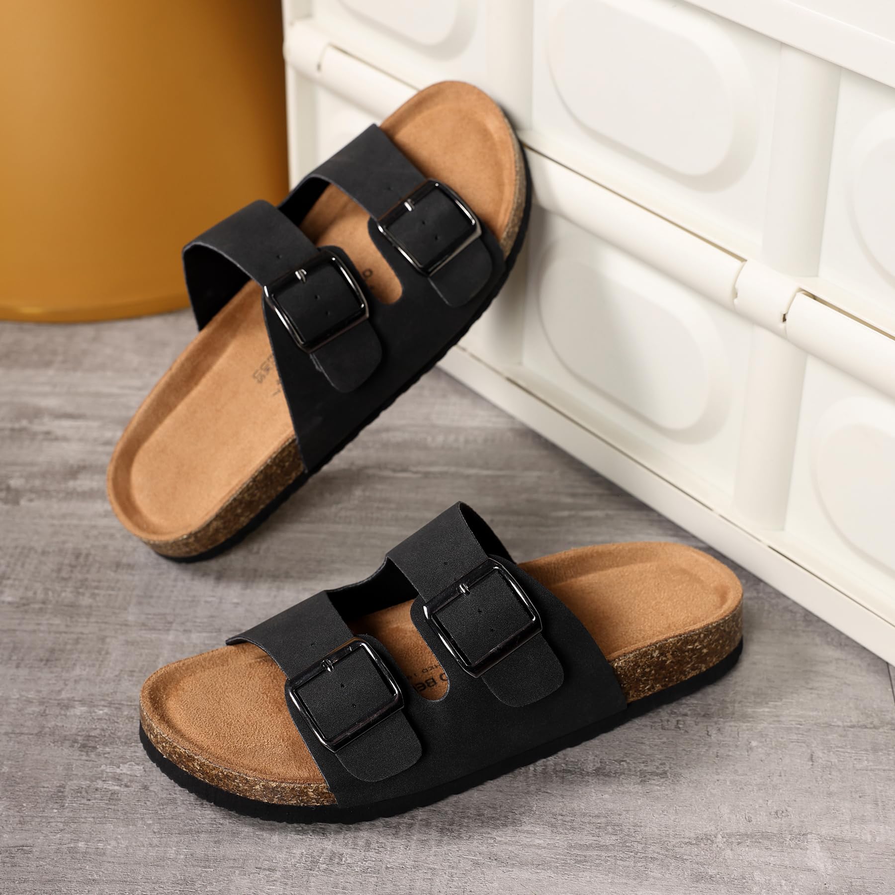 ARRIGO BELLO Pantoletten Damen Sandalen Verstellbare Rieme Badelatschen Rutschfestet Hausschuhe Indoor Outdoor Größe 36-41(Schwarz,39) 3