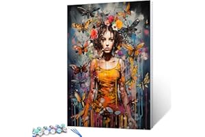 TUMOVO Graffitic Women Painting Girl with Flowers Paint by Number Kits 16 x 20 inch Canvas DIY Animal Bee Oil Acrylic Art for Kids Adults Beginner with Brushes Bedroom Decor Nordics Gift(DIY Frame)