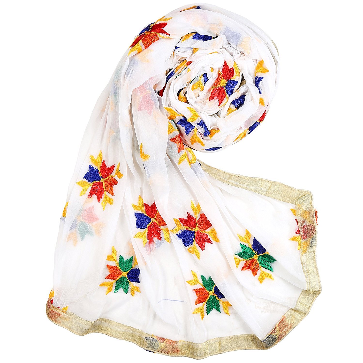 fabreca women's chiffon phulkari dupatta (white)