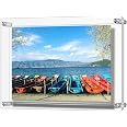 AMEITECH Acrylic Floating Picture Frame 11x14 Inch - Clear Wall Mount Frame For 9x12.5 Inch Photos, Certificates
