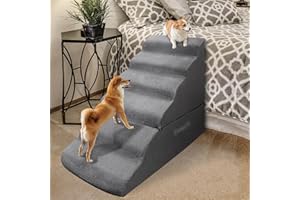 INRLKIT Dog Stairs Steps for 30 Inches Tall High Bed, Pet Dog Ramp Ladder for Small Medium Dogs, Doggie, Old Cats, Kitty, Small Animals(Grey, Up to 29 30 31 32 33 Inch Tall Bed)