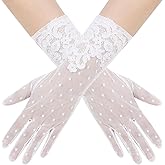 zeasciosd Women's Short Floral Lace Gloves Sheer Mesh Tulle Wedding Bridal Opera Tea Party Gloves