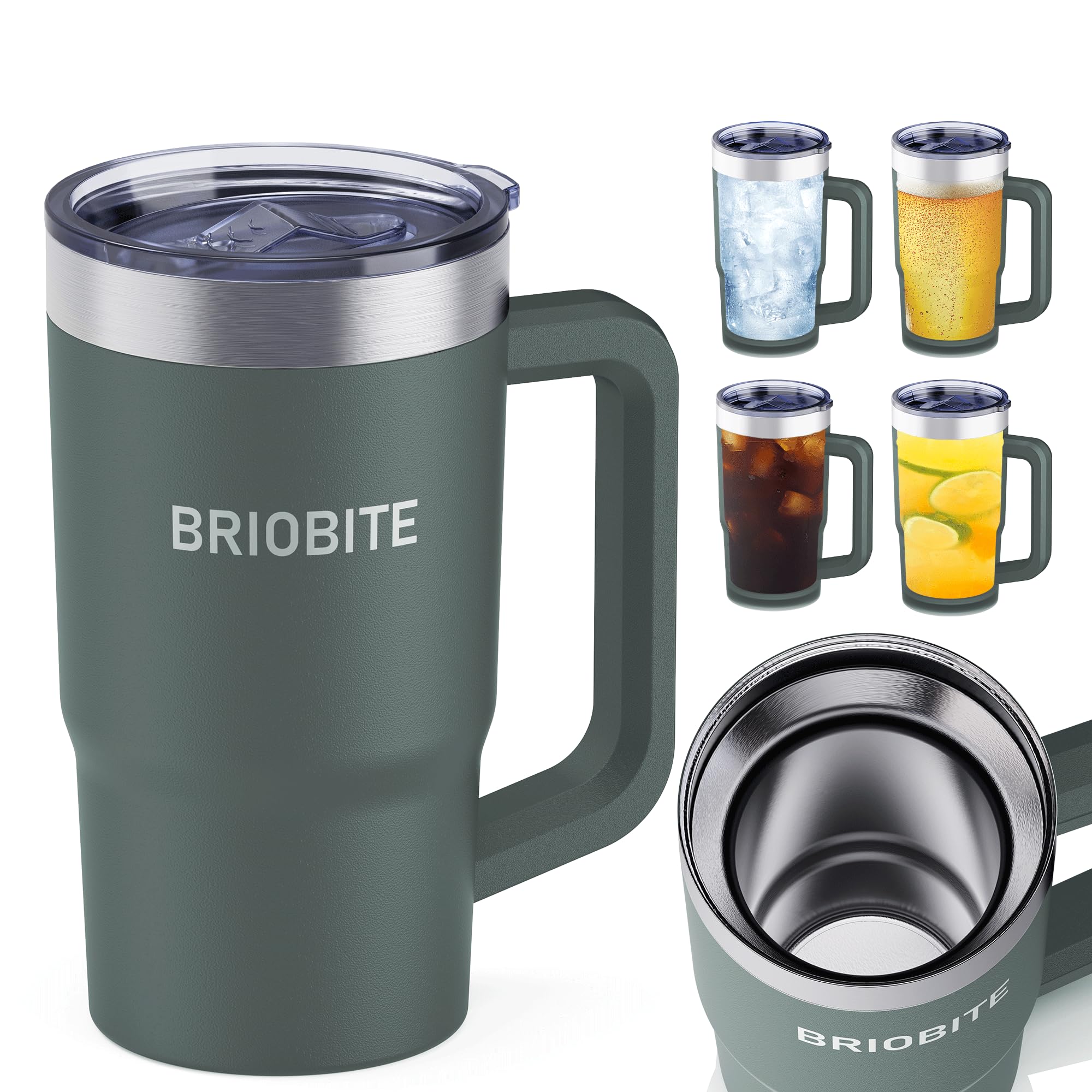 View 1 of (MISSING LID) BRIOBITE 2-in-1 Freeze & Insulated Stainless Steel Mug with Lid, 3min Rapid Cooling and Long-lasting Cold, Insulated for Beer, Wine, soda, and Energy Drinks Valentine Gifts for Men, Green
