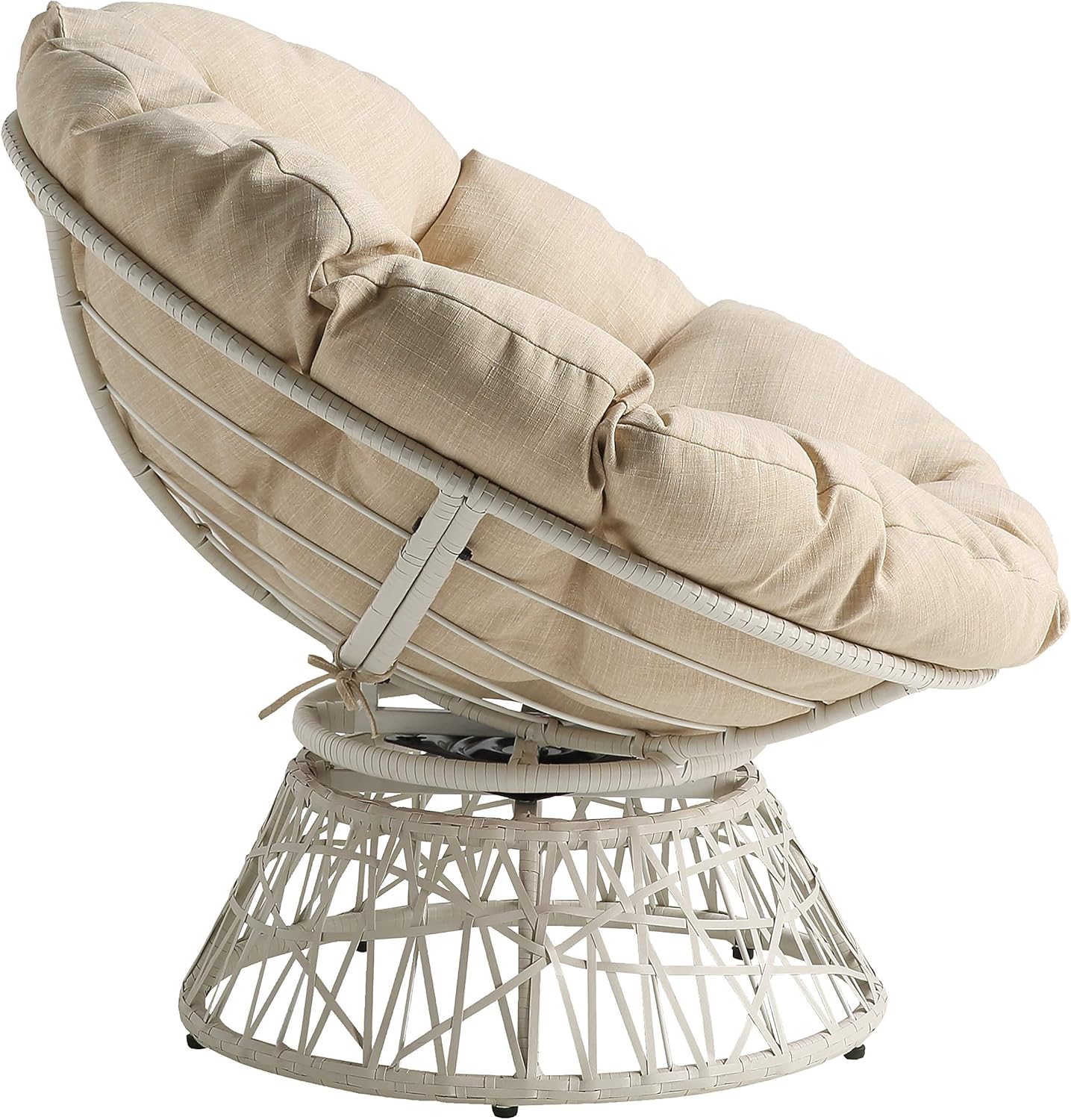 OSP Home Furnishings Wicker Papasan Chair with 360-Degree Swivel, Cream Frame with Cream Cushion: Furniture & Decor