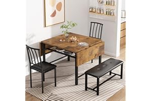 AWQM 4-piece Faux Wood Drop Leaf Dining Table with Storage Rack, Space Saving Breakfast Nook Table Set with 2 Backrest Chairs and 1 Upholstered Bench, Kitchen Dining Table and Chairs Set for 2-4