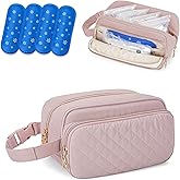 Damero Breastmilk Cooler Bag with 4 Ice Packs, Breast Milk Cooler Travel Bag Fit for Milk Bags or Bottles, with Buckle Handle for Breastfeeding Moms Travel/Daycare, Pink
