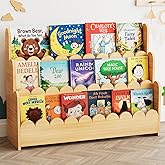 SpaceAid 3-Tier Scalloped Bookshelf, Montessori Bookcase for Toddlers, Wooden Book Shelf Organizer Display Furniture for Kids Rooms, Playroom, Nursery and Classroom, 36.7“ Wide, Natural