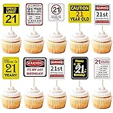36Pcs Happy 21st Birthday Cupcake Toppers Cheers to 21 Years Warning Paper Confetti Funny 21st Birthday Cards Party Table Decorations Number 21 Cupcake Picks Anniversary Decorations Supplies