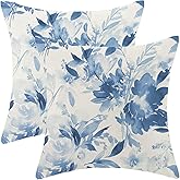 Spring Floral Pillow Covers 18x18 Set of 2 Watercolor Blue Flower Decorative Throw Pillow Covers Outdoor Decoration Vintage Summer Floral Decor Pillowcase Farmhouse Cushion Case for Home Couch