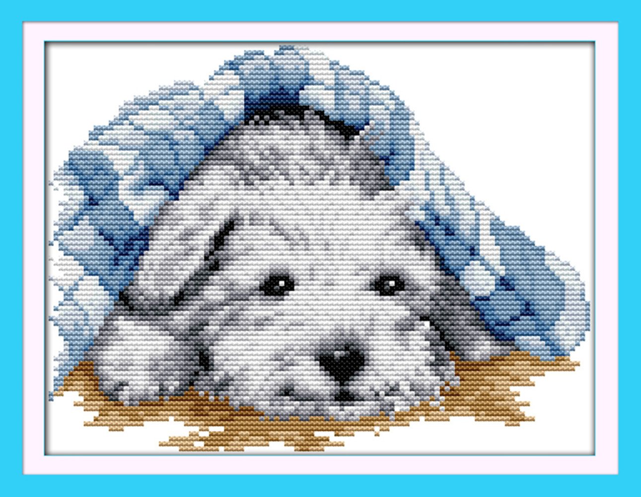 CaptainCrafts Cross Stitch Kits, Dog Stamped Cross Stitch Preprinted Fabric Cross Stitch DMC DIY Art Embroidery Kits (Preprinted 11CT, Small Lovely Dog)