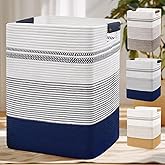DOFASAYI Laundry Basket - 85L Large Woven Baskets for Storage - Cotton Rope Laundry Hamper, Decorative Storage Basket for Blankets, Clothes Hamper for Living Room, Bedroom, Dark Blue & White