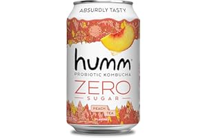 Humm Probiotic Kombucha Zero Sugar Peach Tea - No Refrigeration Needed, Keto-Friendly, Organic, Vegan, Gluten-Free - 12oz Cans (4 Pack)