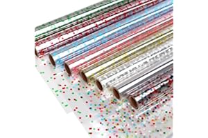 CMFYHM 8 Rolls clear Cellophane Wrap Roll (34 in x 16.4 ft x 8 Colors) Extra Wide Transparent Polka Dots Cellophane Wrapping for Gift Baskets,Flowers, DIY Craft,Baby Shower, Easter,Christmas