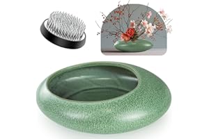 Elifinds Flower Frog Vase Kit, Ikebana Flower Arrangement Ceramic Vase Flower Frog Water Drop Flower Pot Flower Arrangement Vase Kit (Green Large Size)