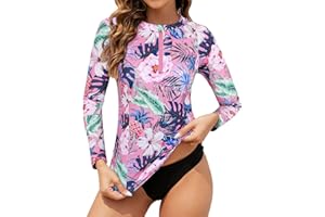 Tanst Sky Women's Rash Guard Swim Top Long Sleeve Bathing Suits UV Shirt Zipper Rashguard Swimsuit