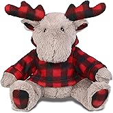 DolliBu Plush Beige Moose with Red Plaid Hoodie - Soft Huggable Wildlife Moose, Adorable Playtime Zoo Plush with Clothes, Cute Wildlife Cuddle Gift Super Soft Plush Doll Toy for Kids - 10 Inch