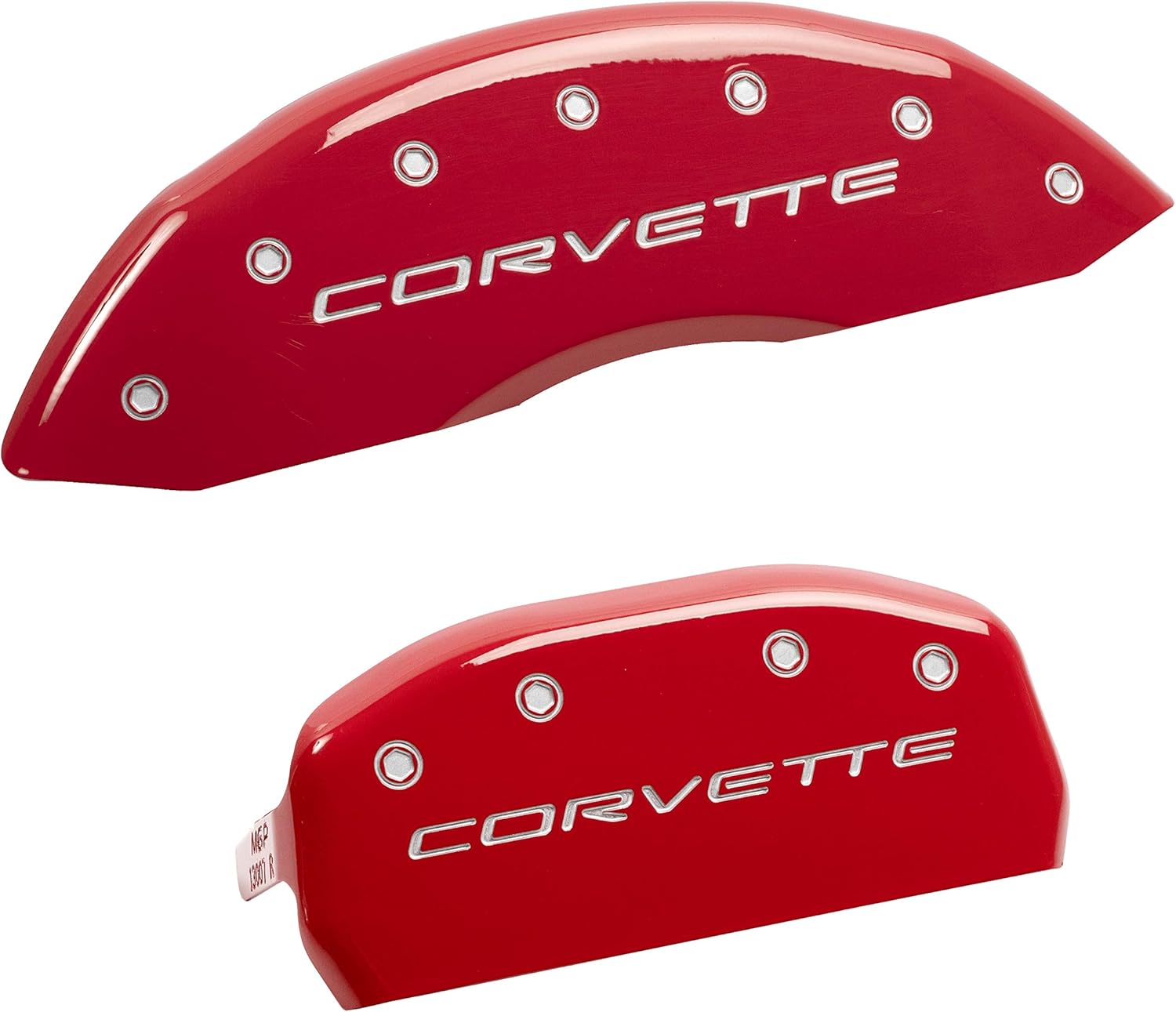 MGP Caliper Covers 13007SCV5RD Corvette C5 Logo Type Caliper Cover with Red Powder Coat Finish and Silver Characters, (Set of 4)