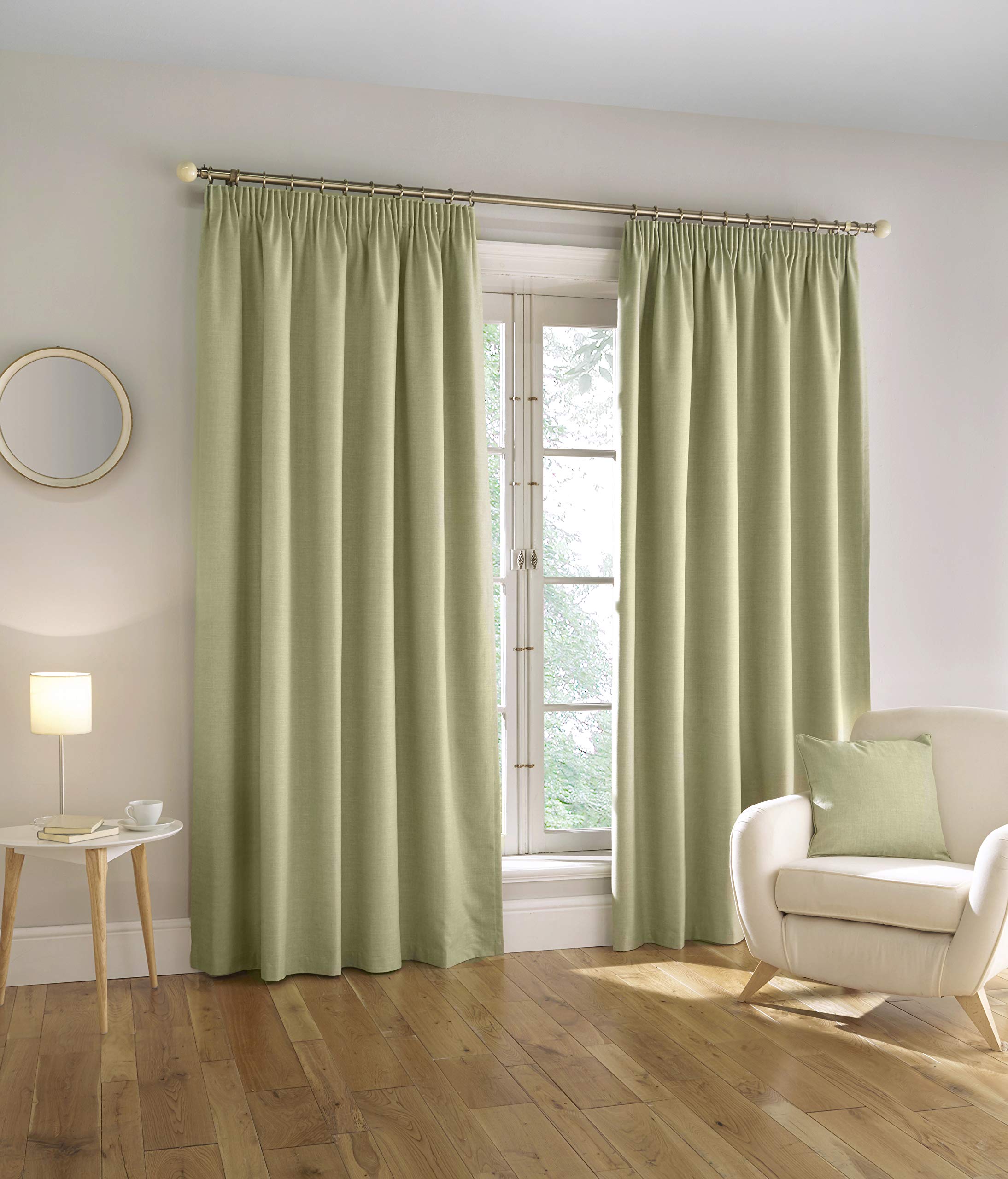 Enhanced Living Harvard Linen 100% Blackout Curtains - Green Thermal, Tape Top, 46x54 inch (117x137 cm) Curtains for Living Room and Bedroom - 2 x Curtain Panels