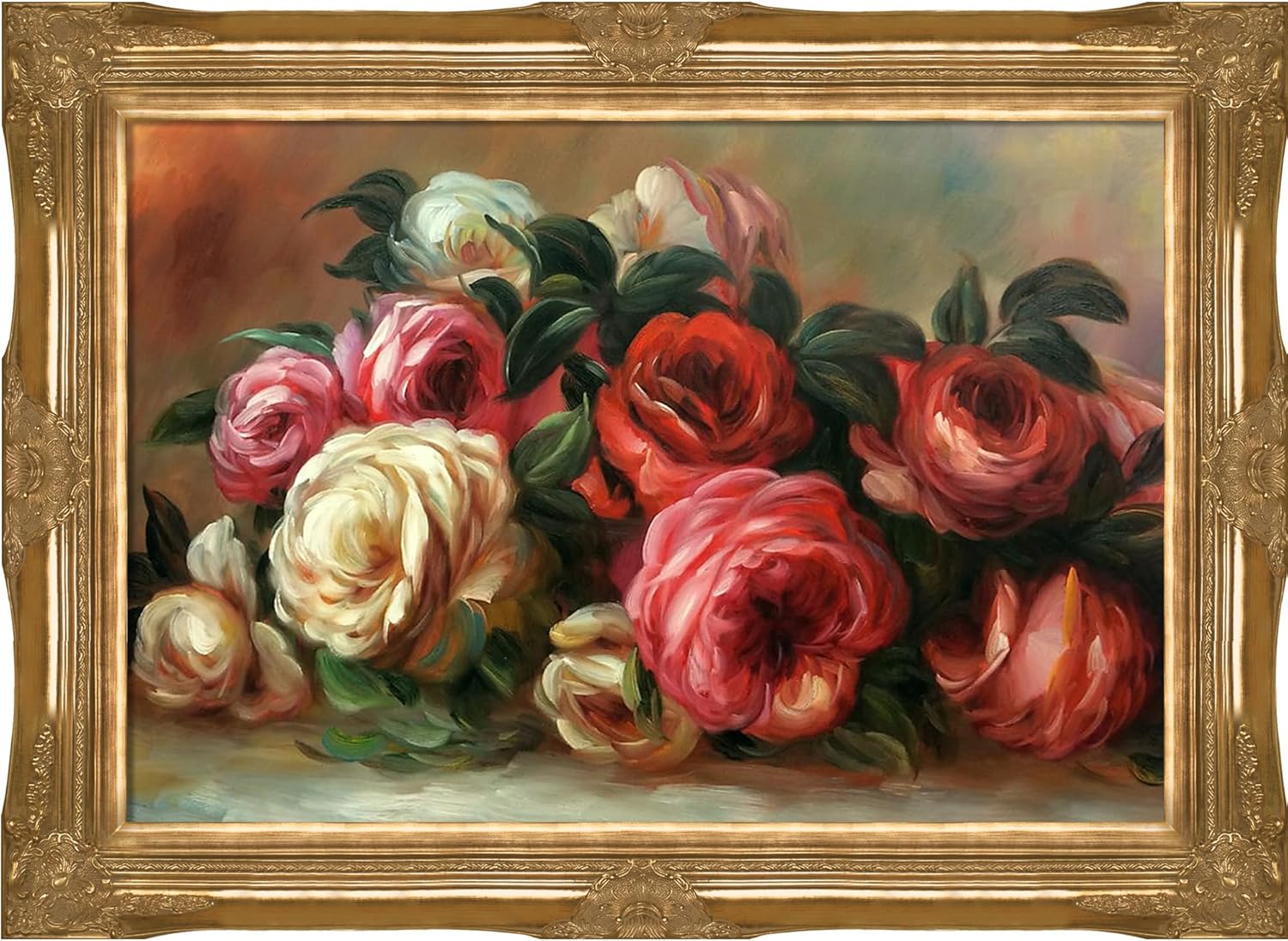 Paintings - La Pastiche Discarded Roses by Pierre-Auguste Renoir with Gold Victorian Frame Oil Painting Wall Art, 44
