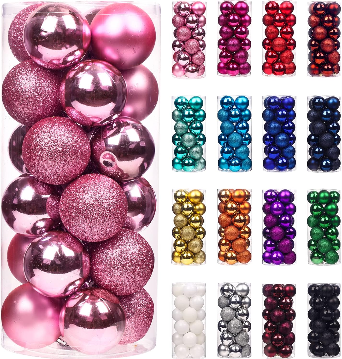 Ornaments - Emopeak 24Pcs Christmas Balls Ornaments for Xmas Christmas Tree - Shatterproof Christmas Tree Decorations Hanging Ball for Holiday Wedding Party Decoration (Pink, 2.5
