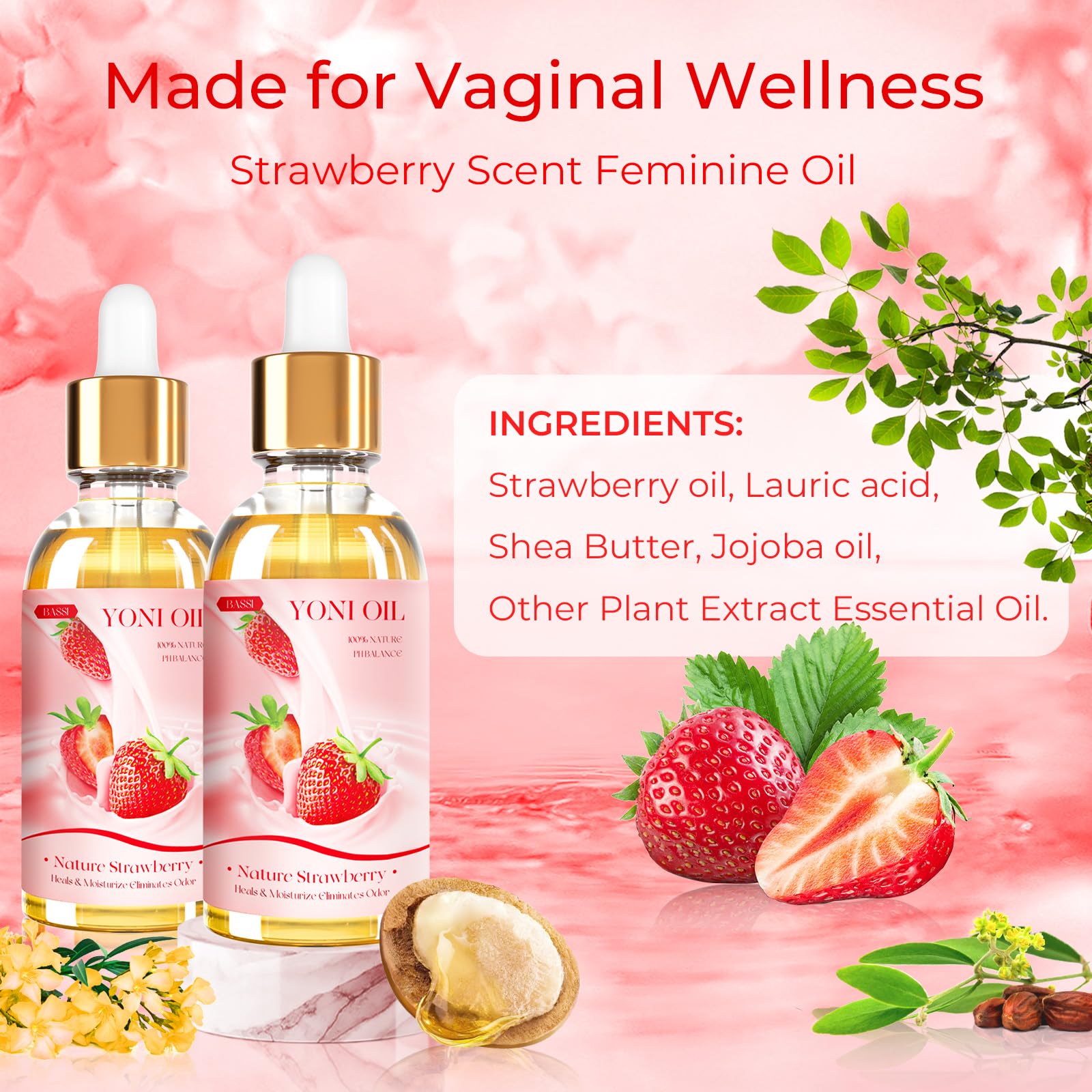 3 Packs Yoni Oil for Women - Feminine Care Oil - All Natural Vaginal Essential Oils, Reduces Odor, Restores pH Balance and Wetness, 1 fl oz/pc Strawberry Pineapple Peach Scent
