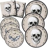 DYLIVeS Halloween Party Plates and Napkins Set, 150 Pcs Skull Bats Tableware for Boys and Adults, Serve 50
