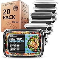 Meal Prep Container 1 Compartment - 20 Pack Extra-Thick Food Storage Containers w/ Lids Plastic Bento Box Reusable BPA Free L
