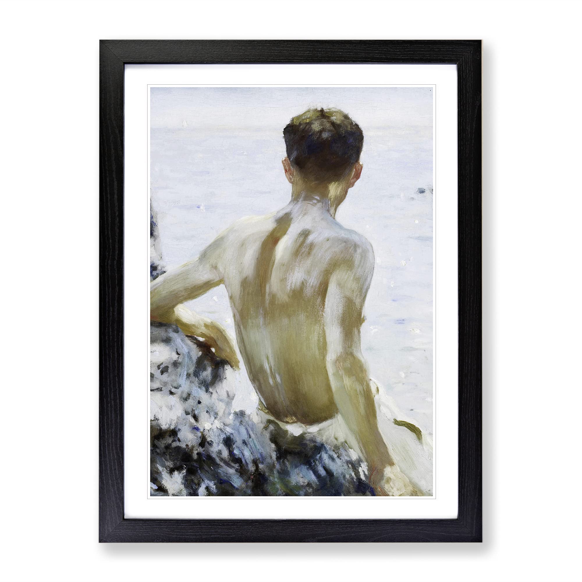Beach Study By Henry Scott Tuke Classic Painting Framed Wall Art Print, Ready to Hang Picture for Living Room Bedroom Home Office Décor, Black A4 (34 x 25 cm)