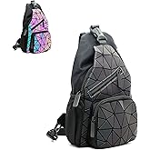 CAFINY Geometric chest bag Geometries Glow Backpack Geometrical Luminous Bag Holographic Travel Bags Retro Daypack for Casual, College, Work